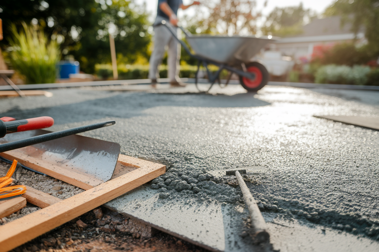 patio-beton-truelle-brouette-jardin