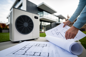 personne-plans-pompe-chaleur-batiment