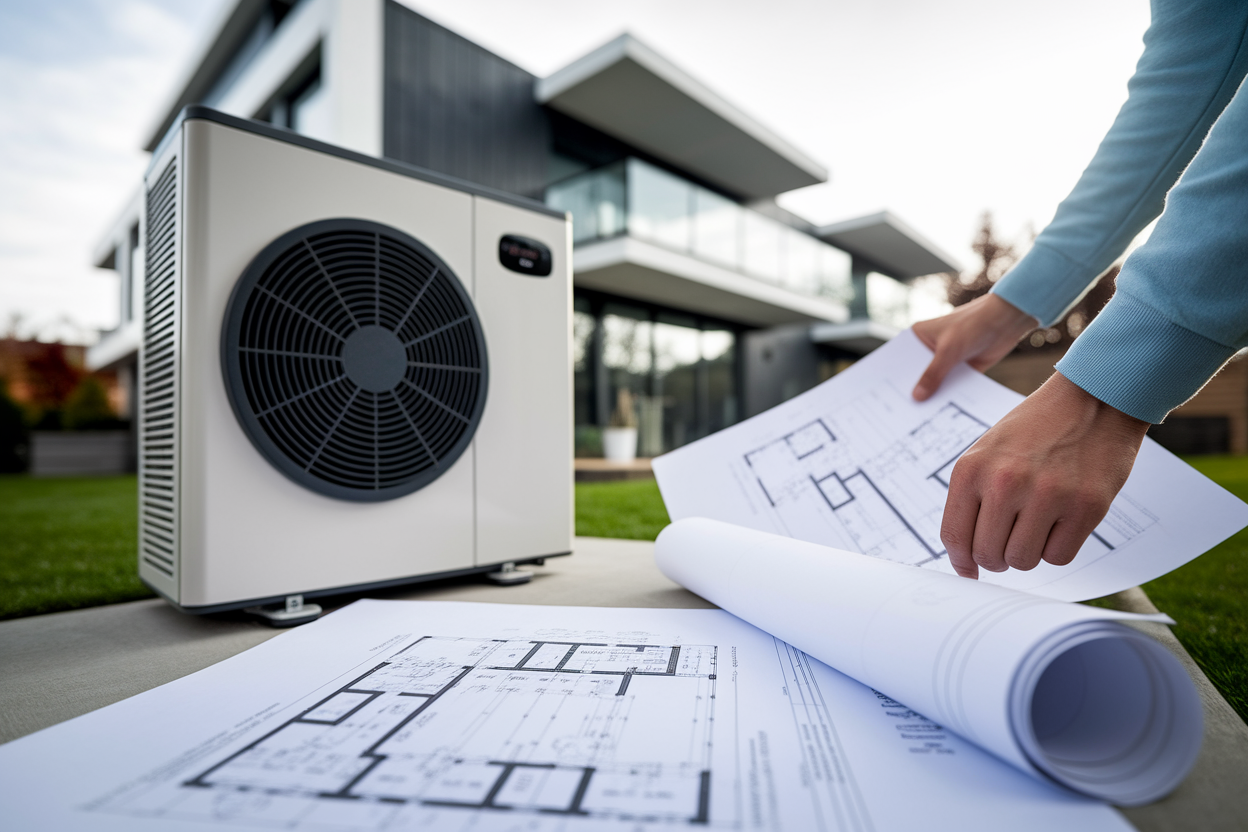 personne-plans-pompe-chaleur-batiment