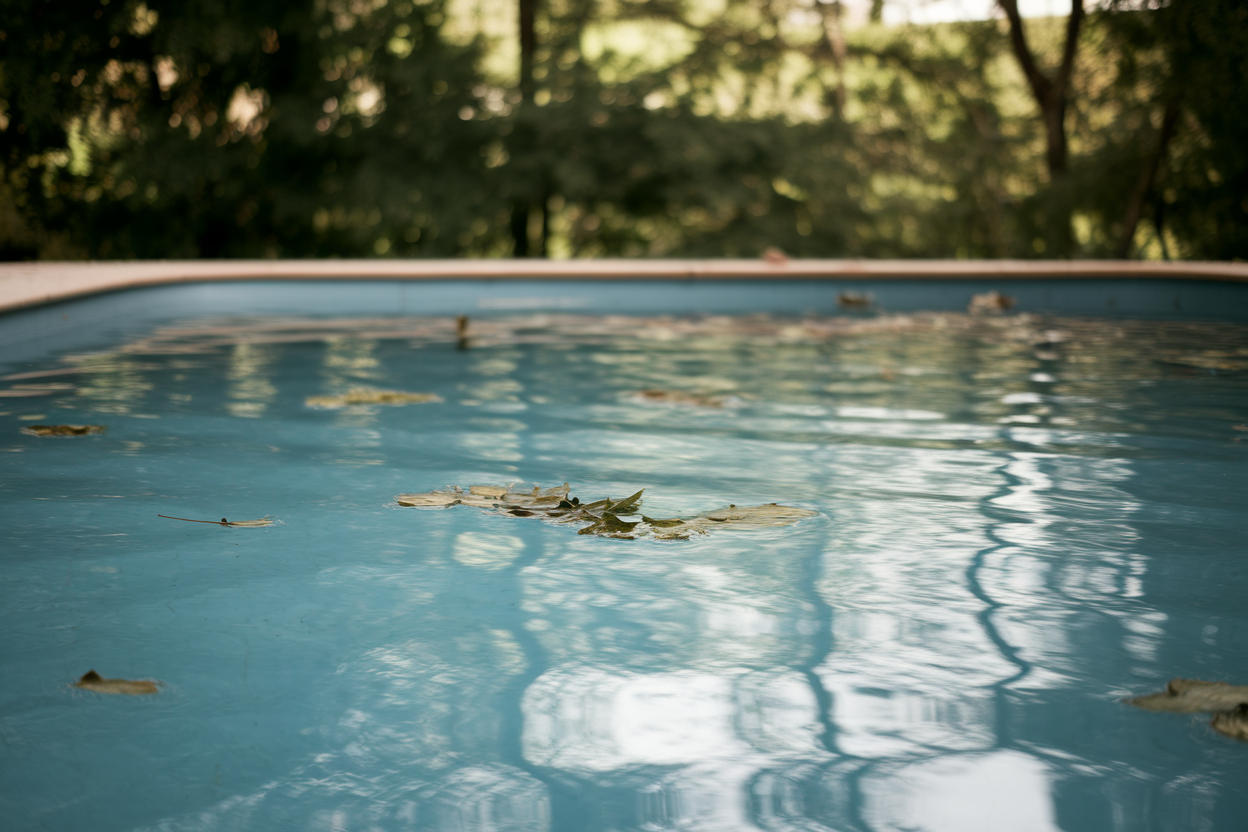 piscine-arriere-cour-eau-feuilles