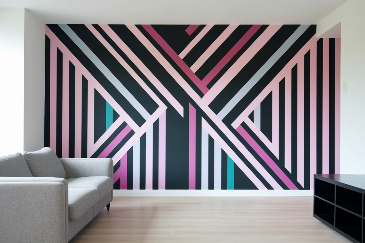 salon-moderne-mur-geometrique-mobilier-minimaliste