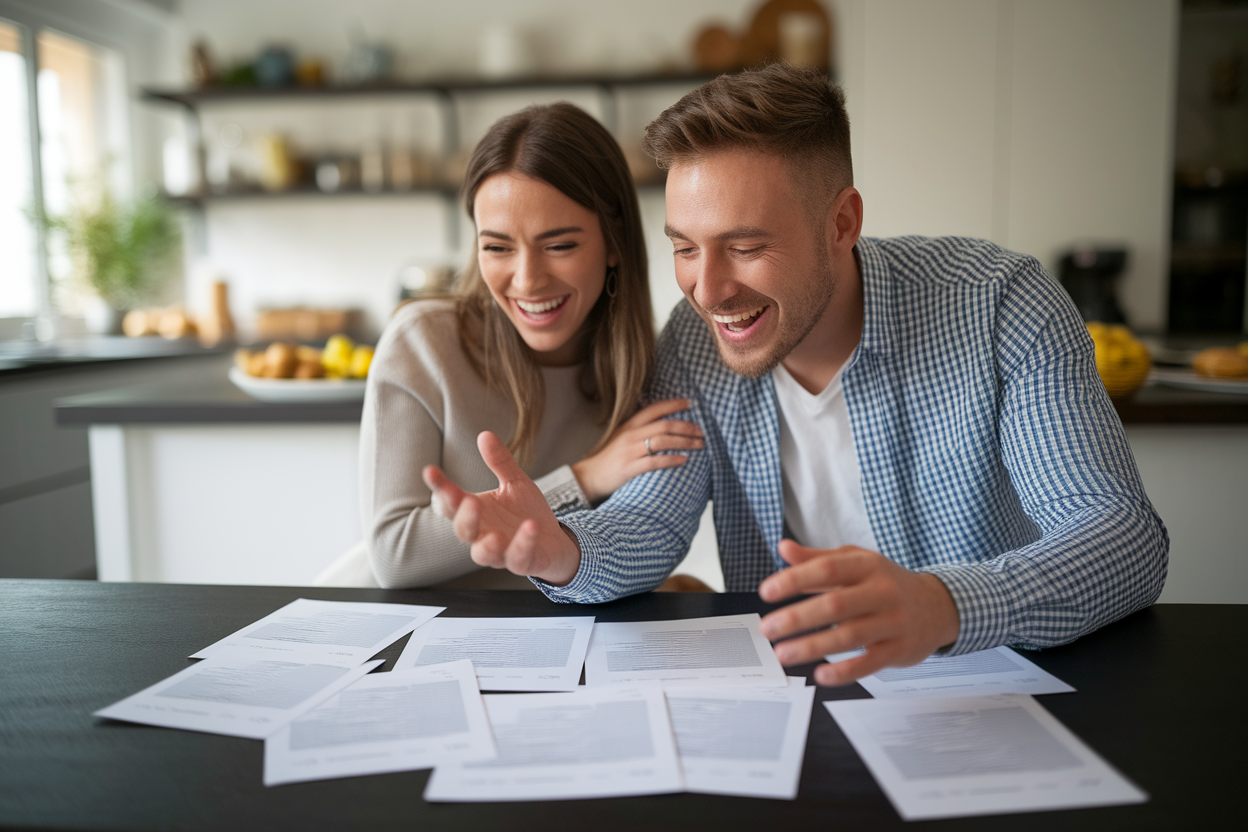 couple-surpris-documents-table-cuisine
