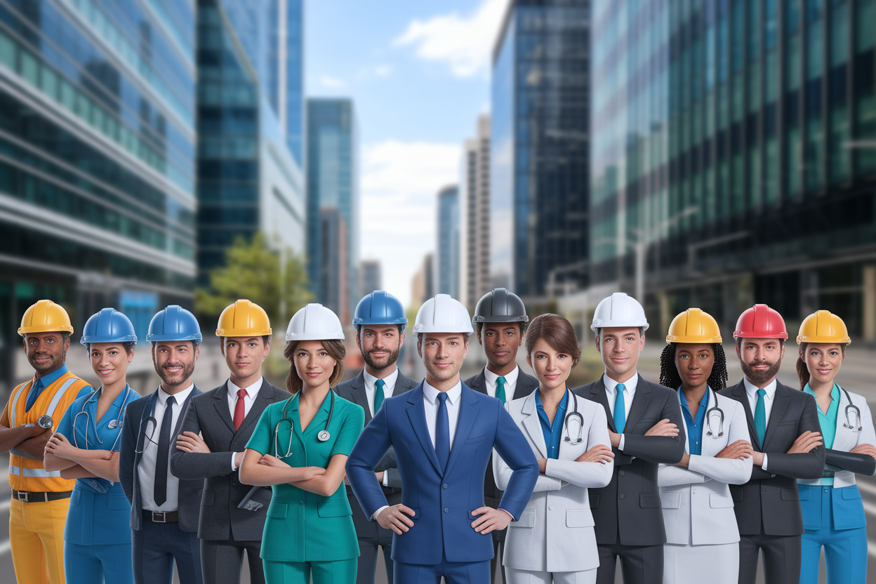 groupe-divers-professionnels-outils-gratteciel