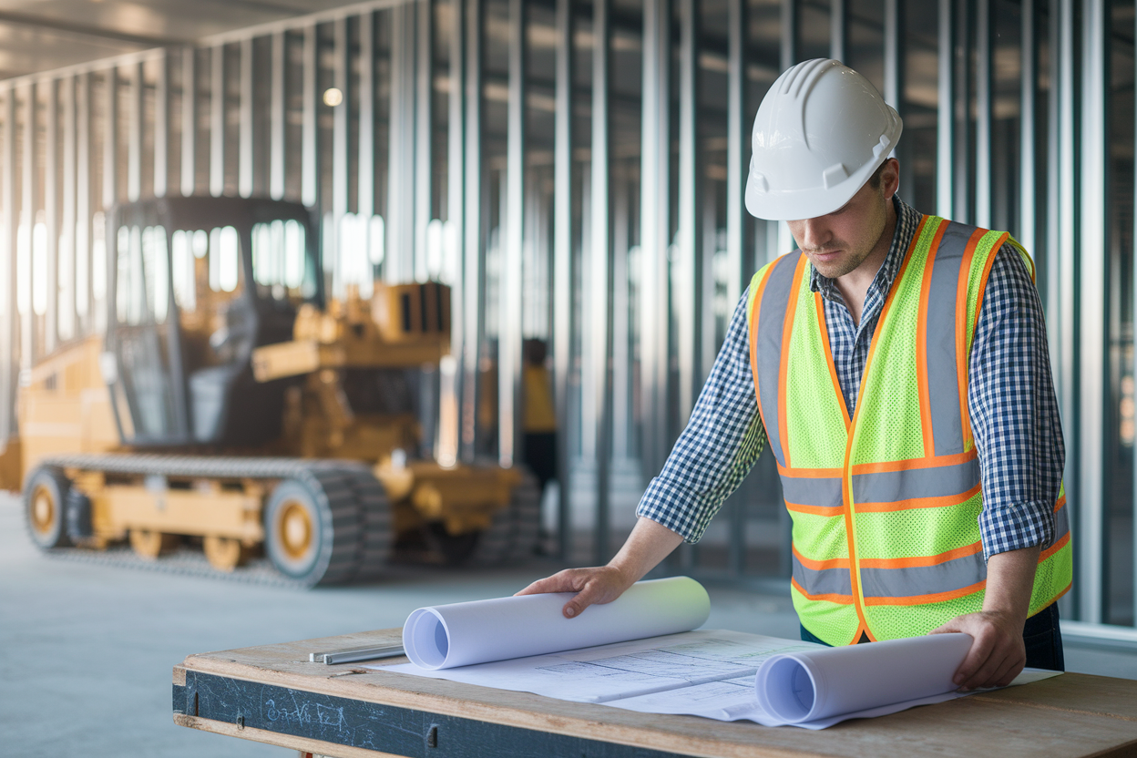 ouvrier-casque-gilet-plans-chantier